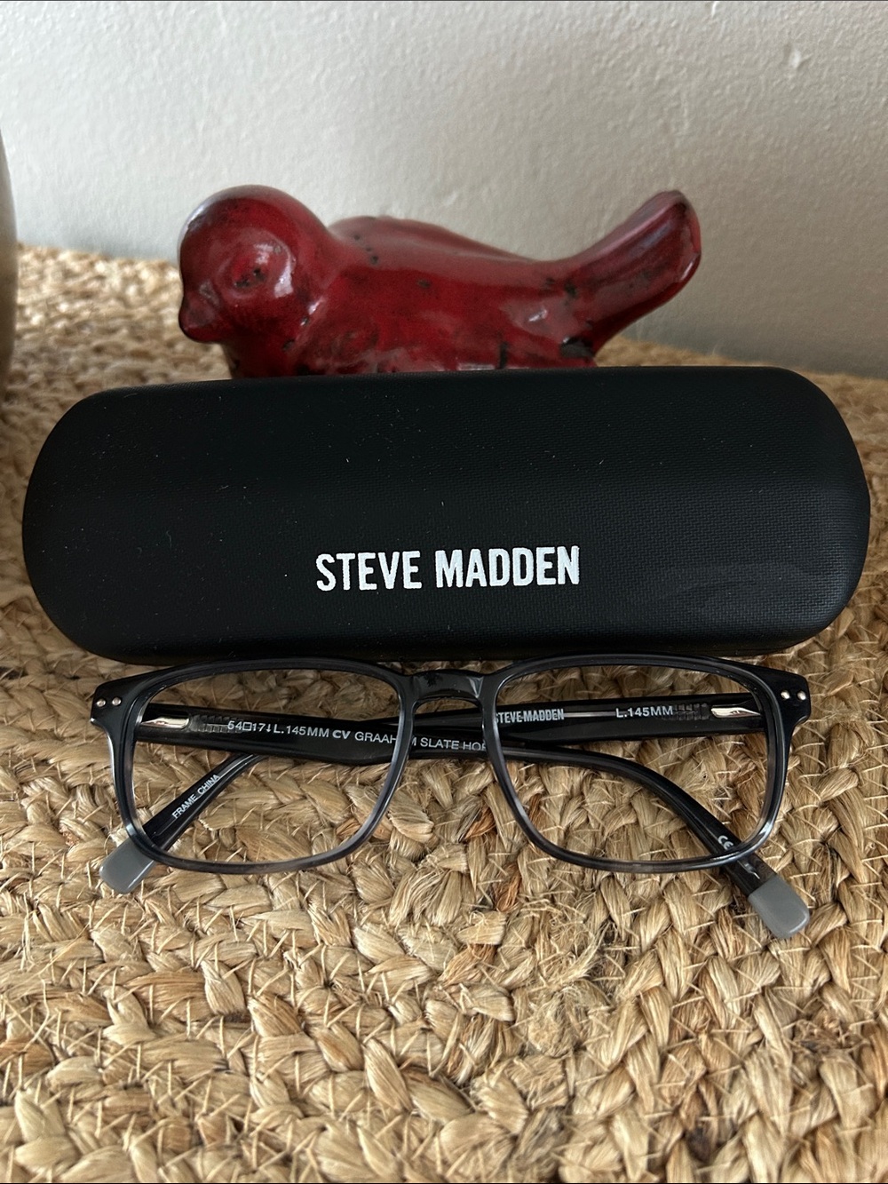 Steve Madden Black and Gray Rectangular Eyeglasses with Case